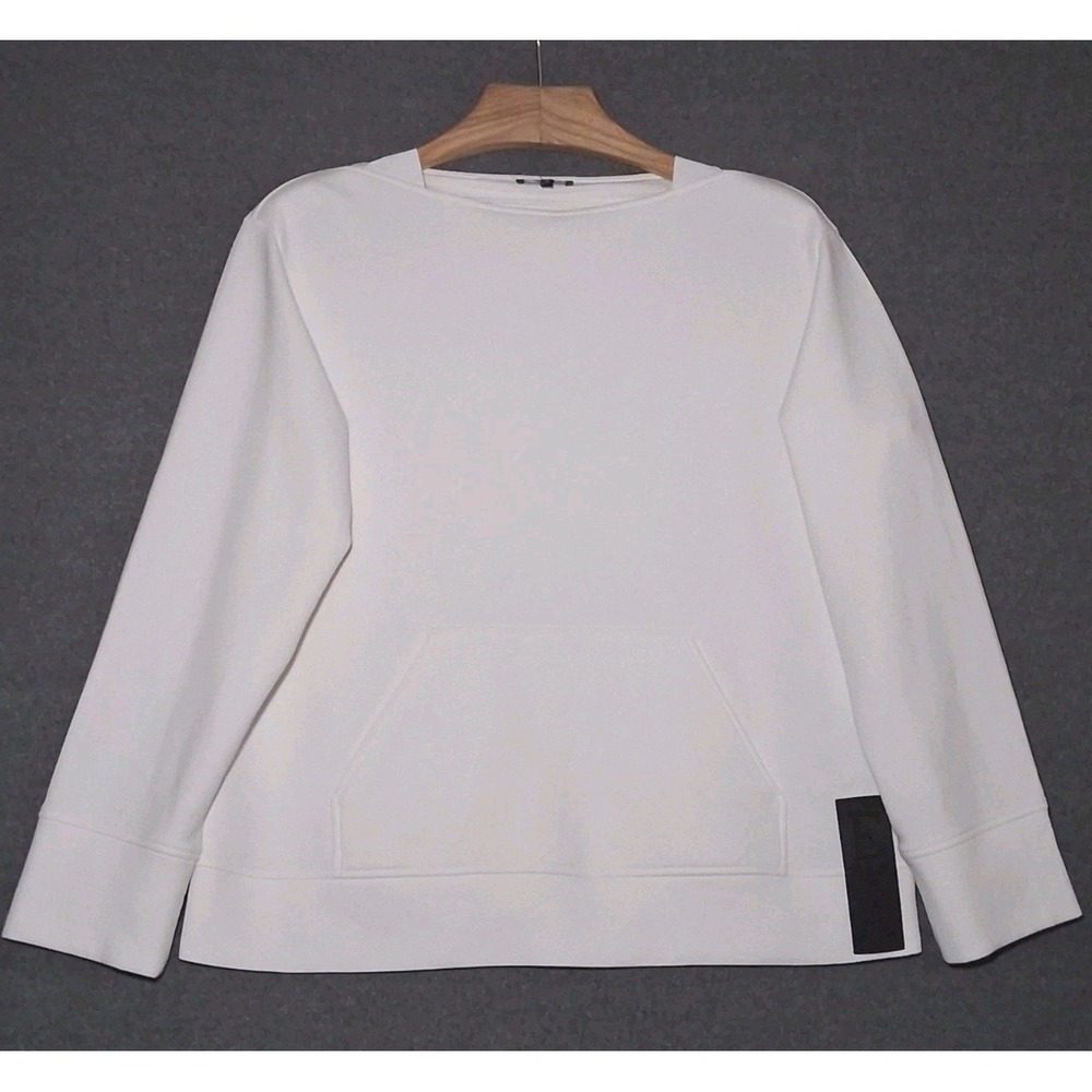 Emporio Armani Scuba Sweater Size 46 XL Ivory Kangaroo Pocket Black Tag Hem